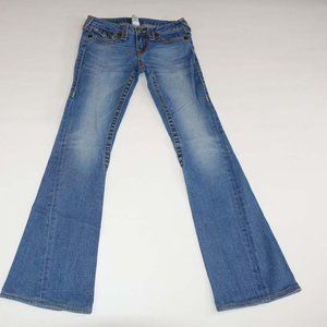 True Religion Women's Wildcat Twisted Seams Jeans Size 28 Low Rise Flare Denim